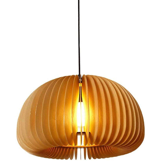 Creative wooden indoor chandelier with bamboo lantern design, retro style, suitable for various spaces.