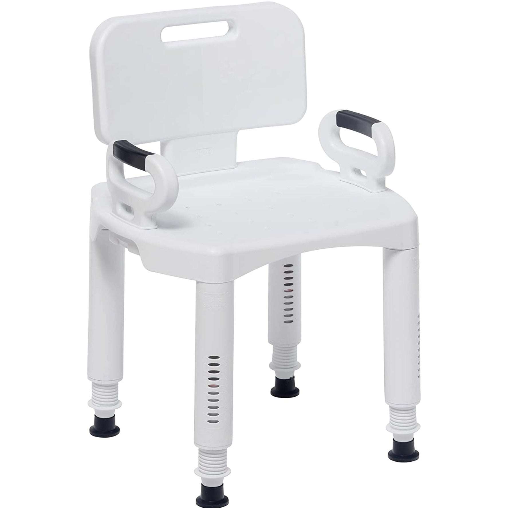 White Drive Medical RTL 12505 handicap bathroom bench with back and arms.
