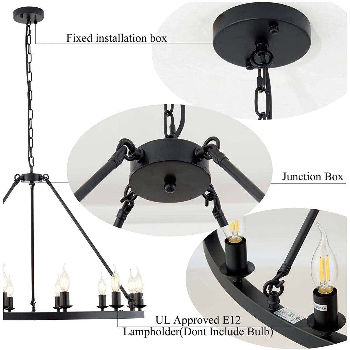 Hubrin Black Wagon Wheel Chandelier,16-Light 39.4 inch,Rustic Farmhouse Industrial Chandeliers,Kitchen Island Light Fixtures E12 Base for Living Room (Black, 39.4" 16-Light) - Selzalot