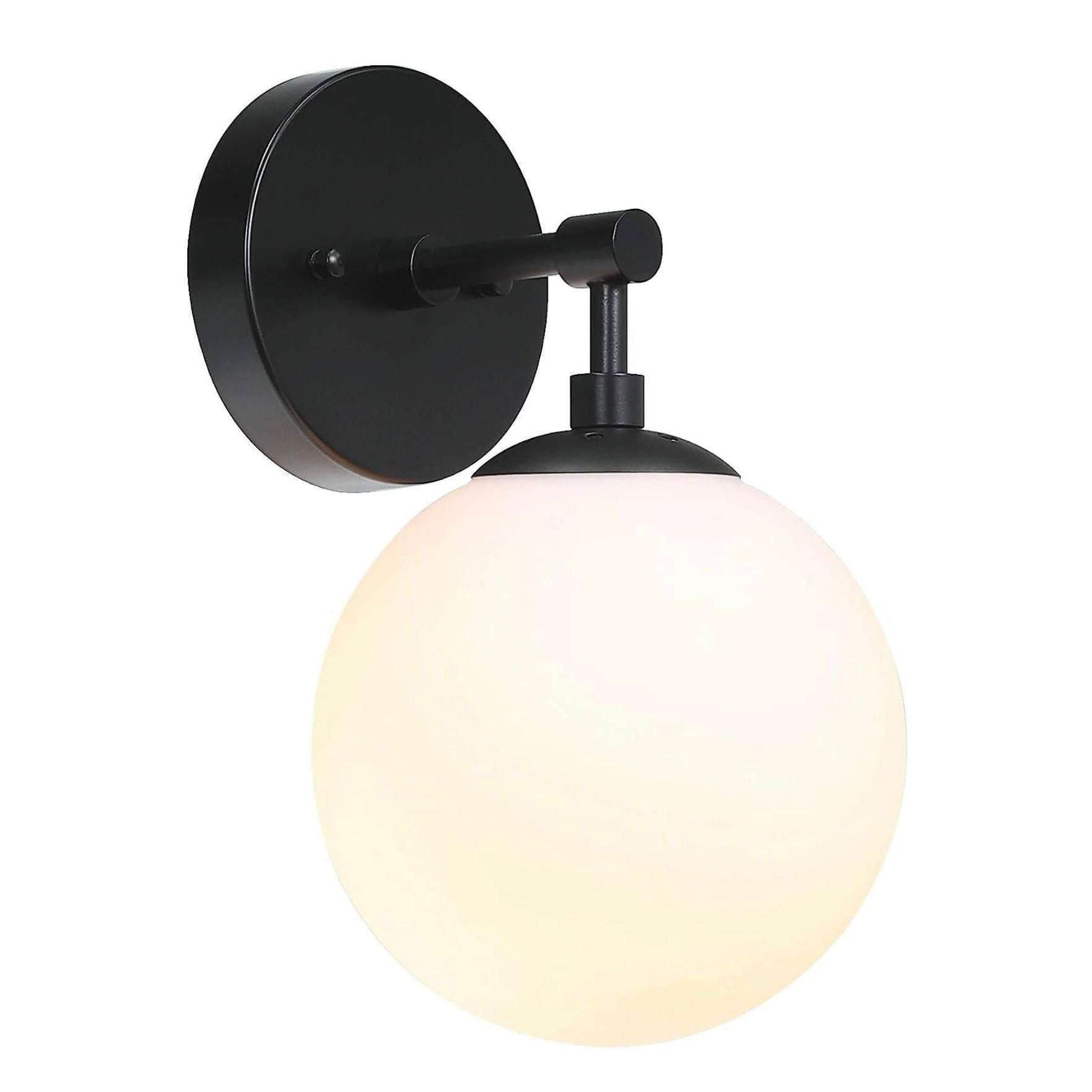 XiNBEi Lighting Wall Light with globe glass shade, vintage sconce in matte black for bathroom or bedroom.