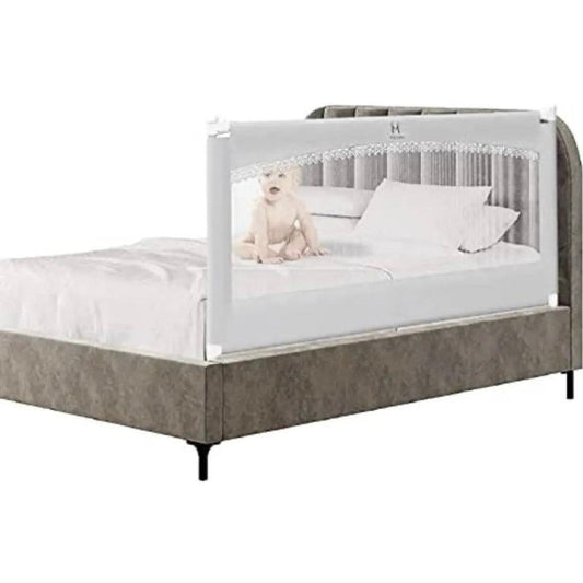 M MAYbabe extra long and tall grey bed rail for babies and toddlers on king or queen bed side, breathable mesh guard with child lock.