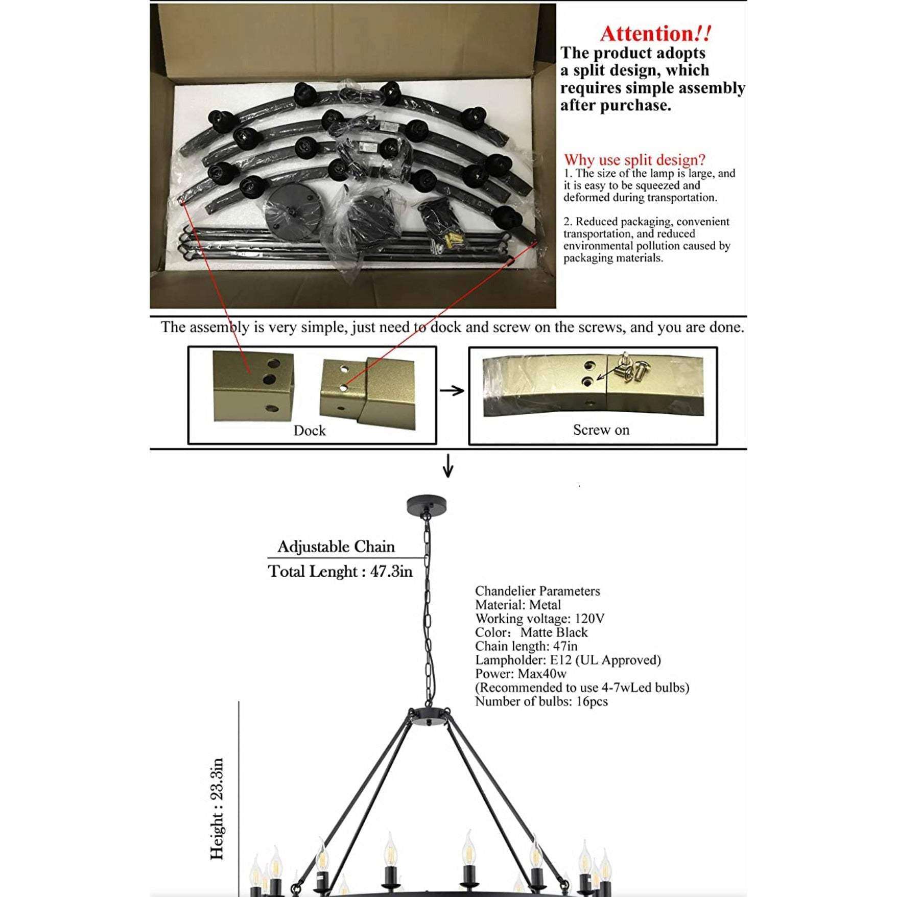 Hubrin Black Wagon Wheel Chandelier,16-Light 39.4 inch,Rustic Farmhouse Industrial Chandeliers,Kitchen Island Light Fixtures E12 Base for Living Room (Black, 39.4" 16-Light) - Selzalot