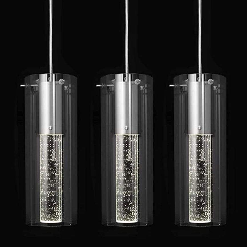 huong son Bubble Glass Pendant Lights, sand-nickel brushed, mini cylinder design with clear glass shade, indoor adjustable pendant lighting, 3 pack.