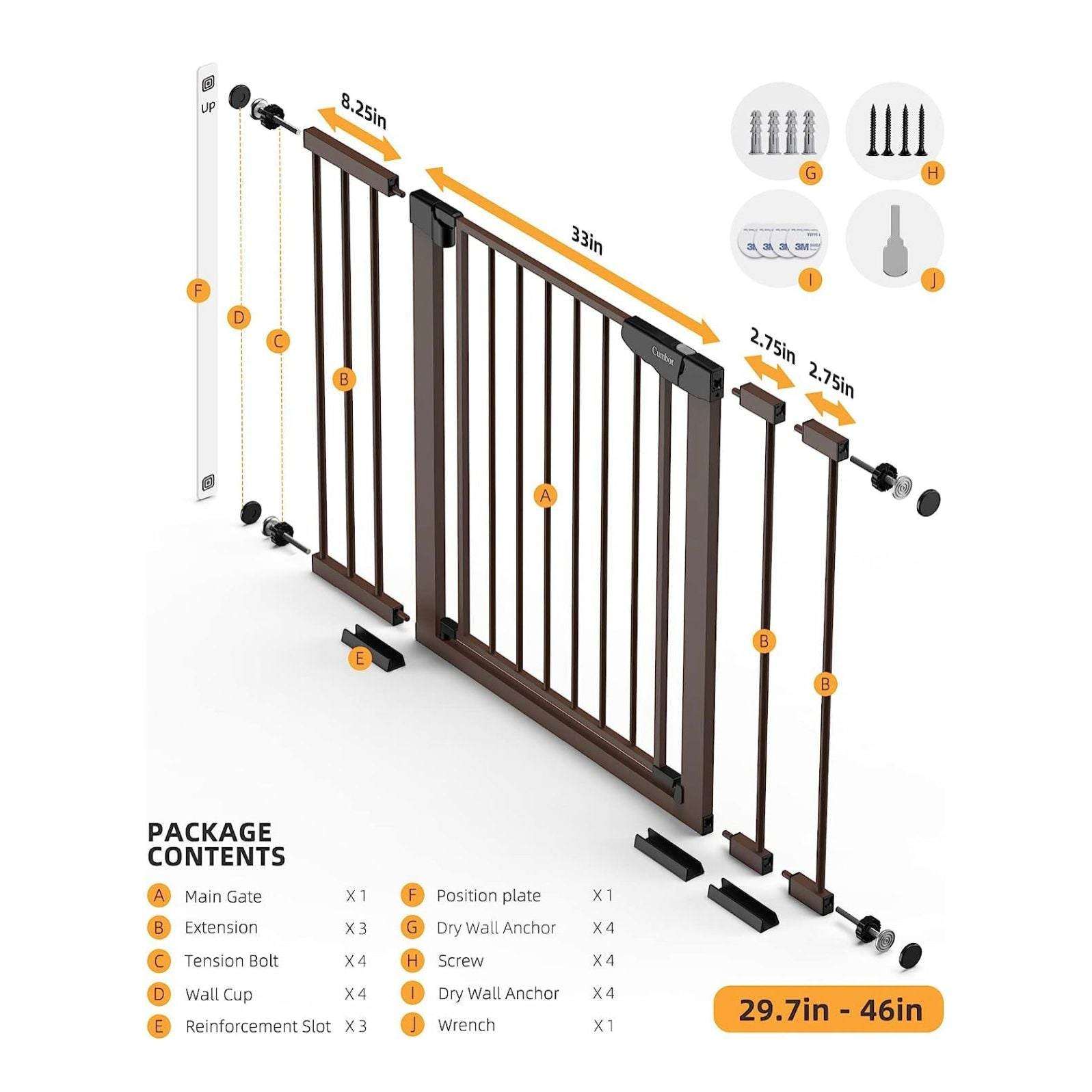 Mom's Choice Awards Winner-Cumbor 29.7-46" Auto Close Baby Gate for Stairs - Selzalot