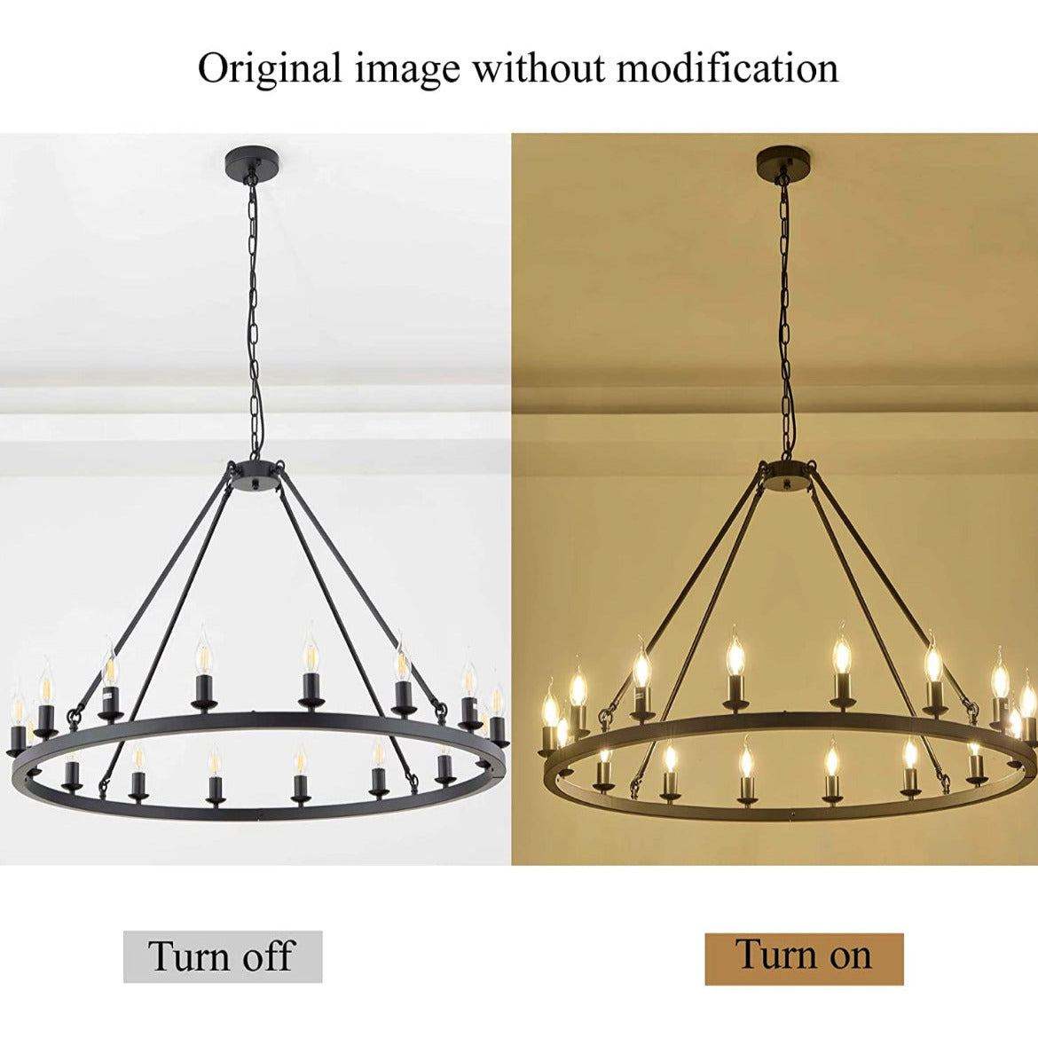Hubrin Black Wagon Wheel Chandelier,16-Light 39.4 inch,Rustic Farmhouse Industrial Chandeliers,Kitchen Island Light Fixtures E12 Base for Living Room (Black, 39.4" 16-Light) - Selzalot