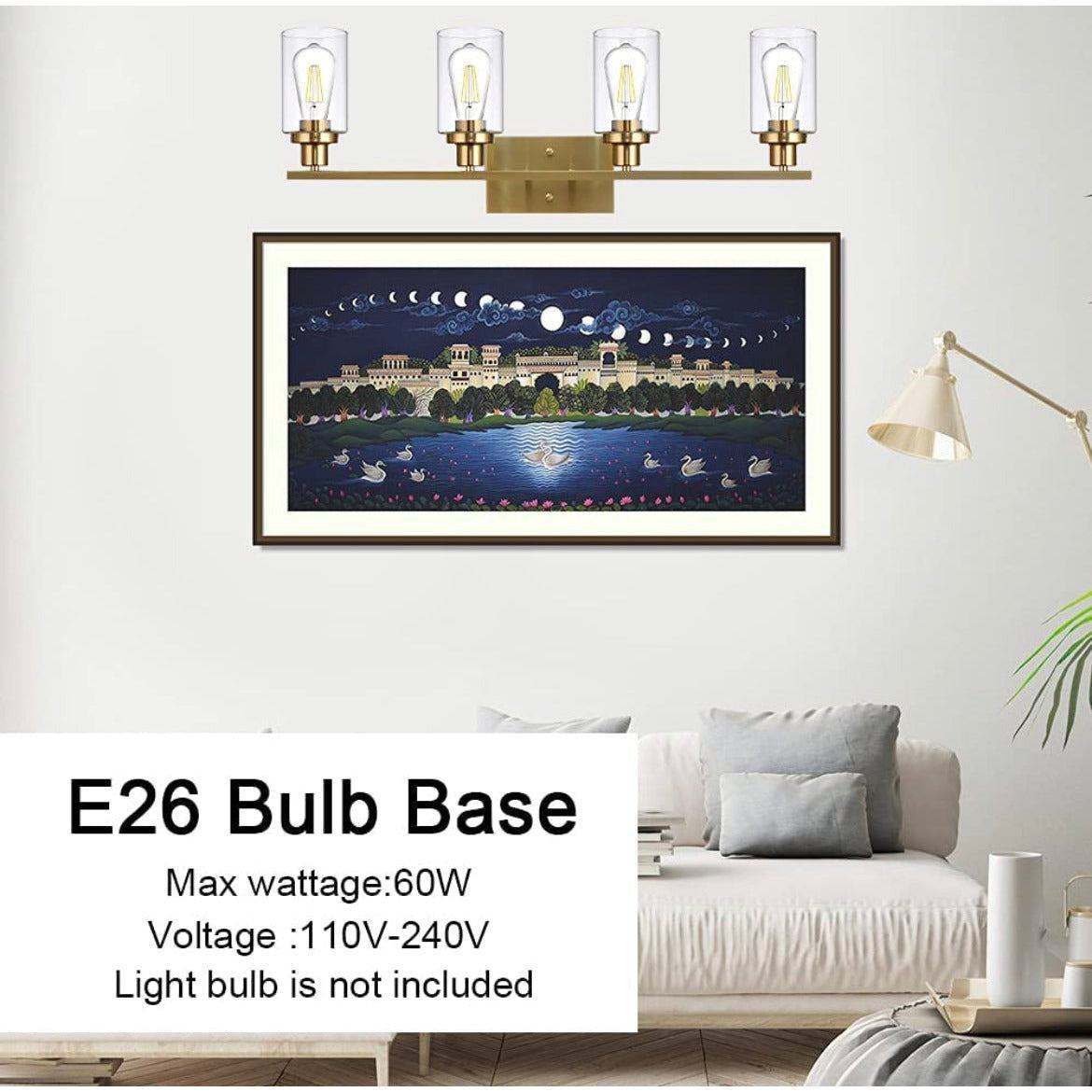 Vanity Lights Fixtures TULUCE 4 Light Bathroom Light Brass Gold Wall Light with Clear Glass Shade, Modern Bathroom Wall Sconce Lighting for Bath, Living Room, Bedroom, Stairs, Gallery, Restaurant - Selzalot
