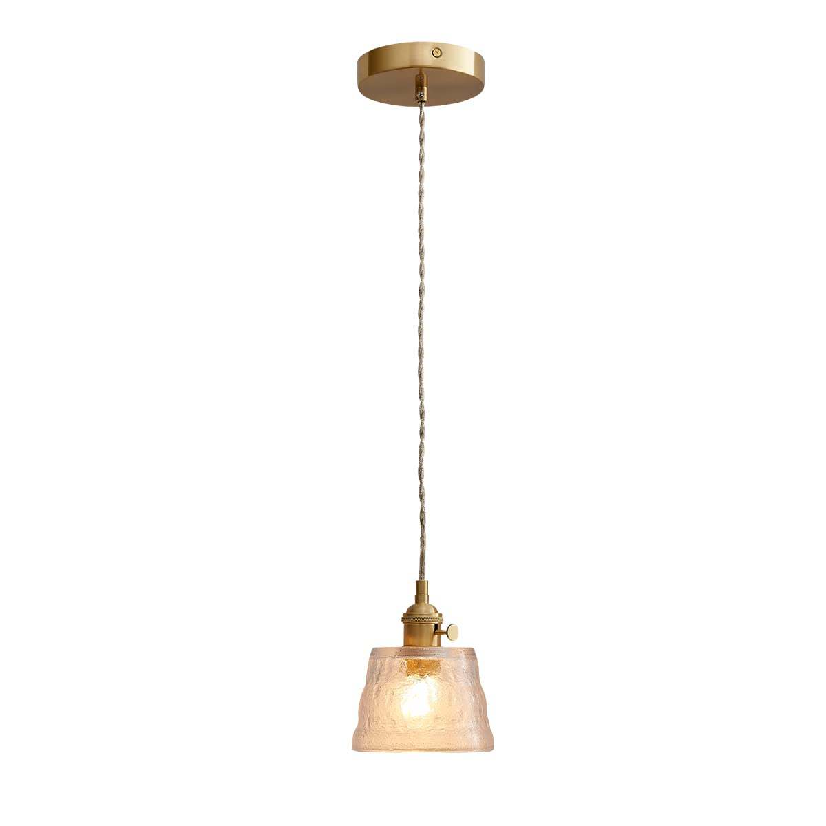 Oyisen Kitchen Island Lighting with fuzzy glass shade and gold finish.