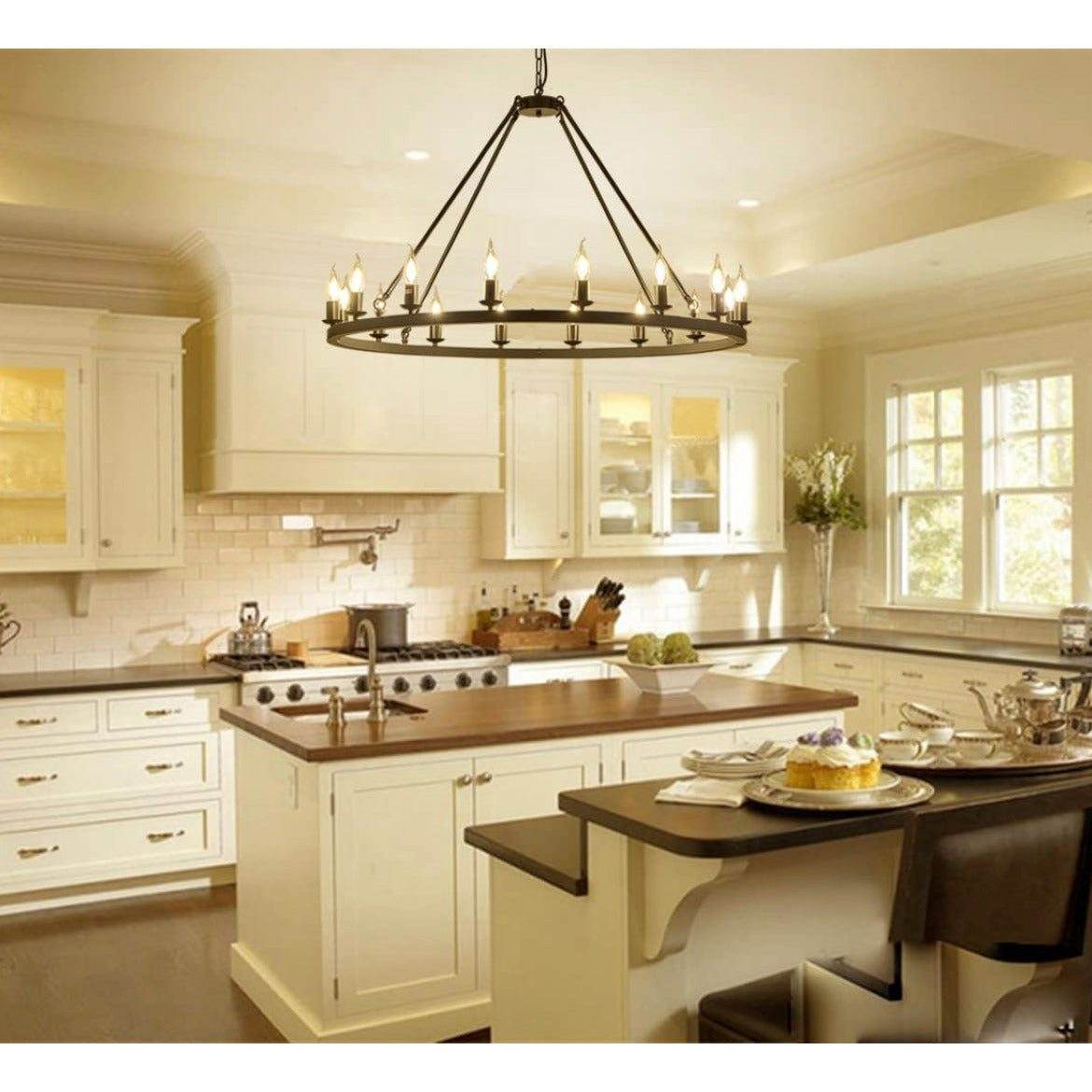 Hubrin Black Wagon Wheel Chandelier,16-Light 39.4 inch,Rustic Farmhouse Industrial Chandeliers,Kitchen Island Light Fixtures E12 Base for Living Room (Black, 39.4" 16-Light) - Selzalot