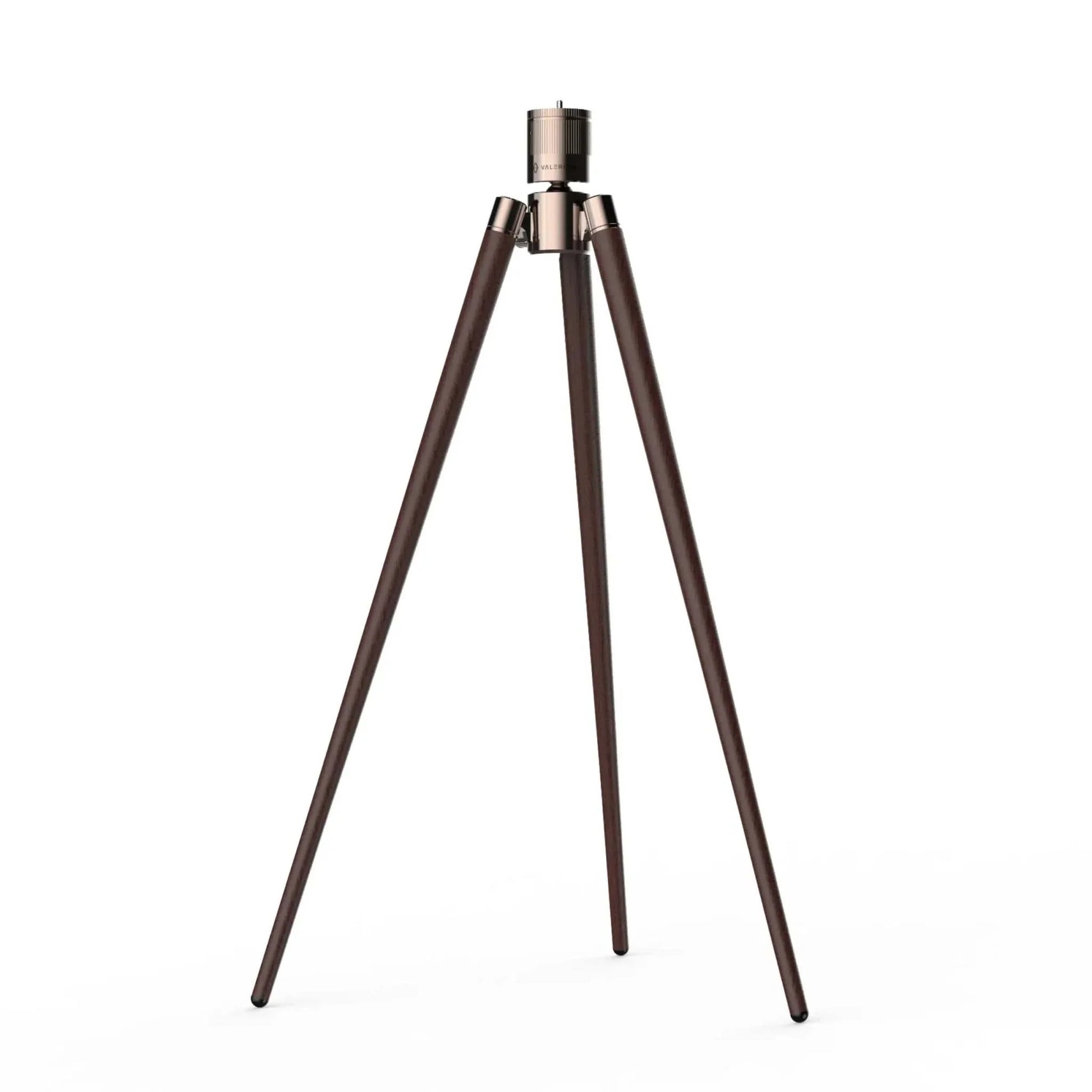 Valerion Walnut Tripod Stand with aluminum alloy base and premium walnut wood legs for stable, adjustable support