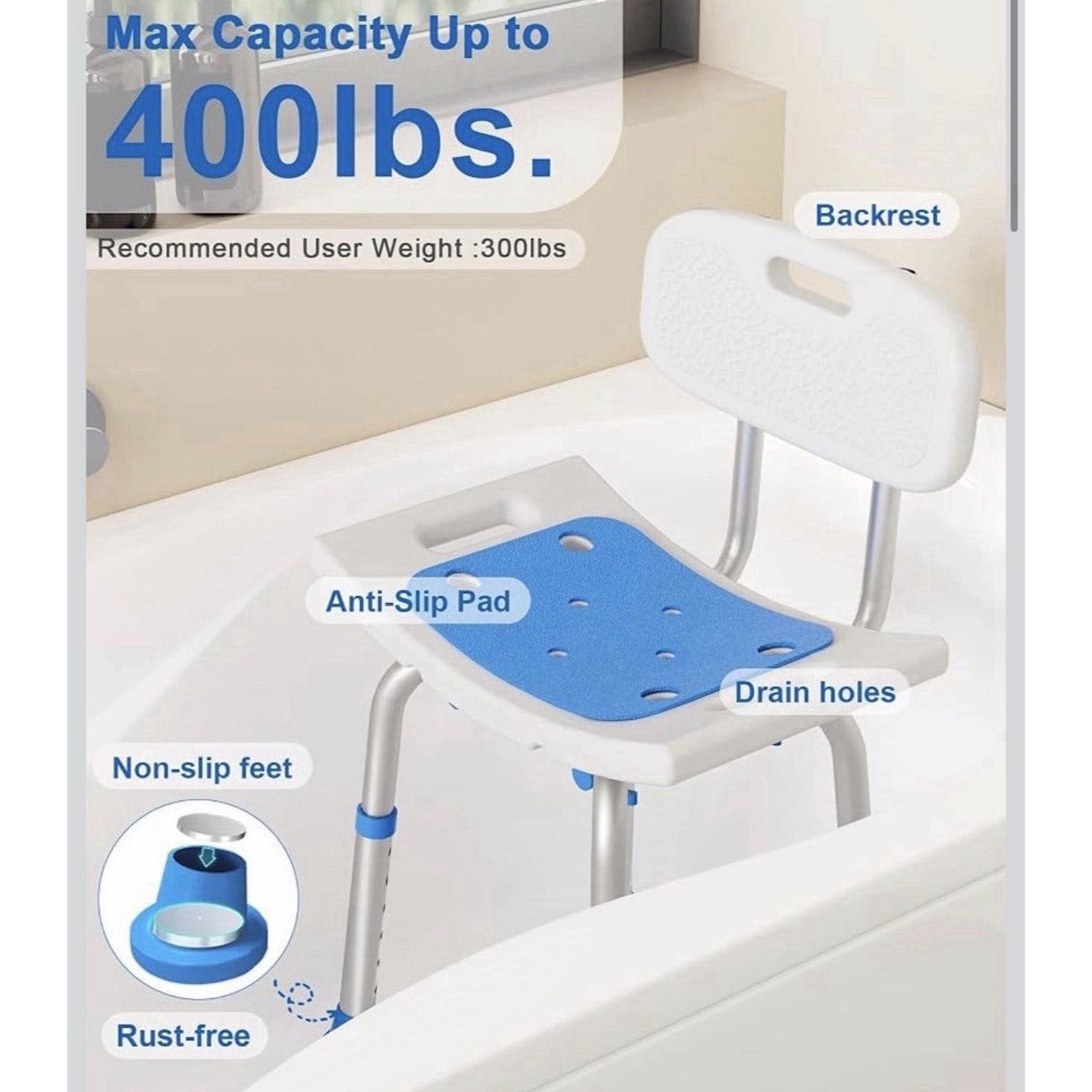 Homland Shower Chair For Inside Shower Removable Back 400 Lbs Heavy Duty Bath