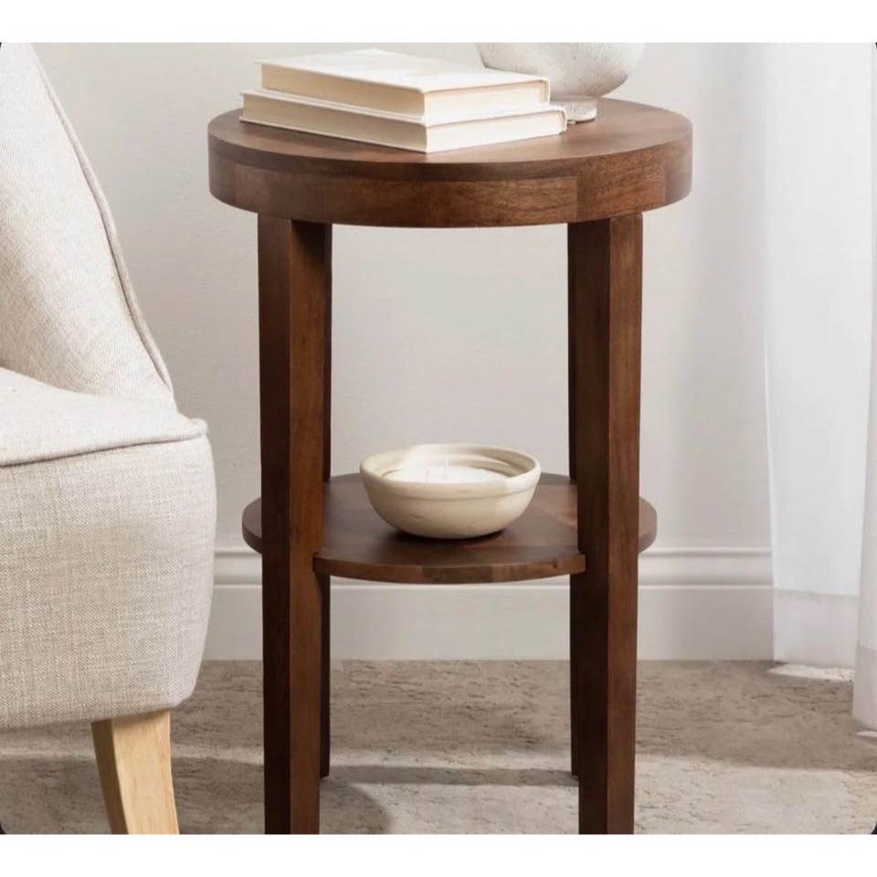 KELLY CLARKSON HOME solid wood end table with circular top and lower shelf