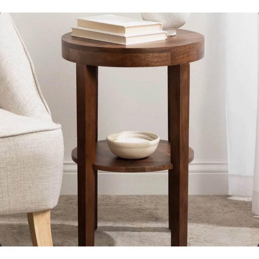 KELLY CLARKSON HOME solid wood end table with circular top and lower shelf