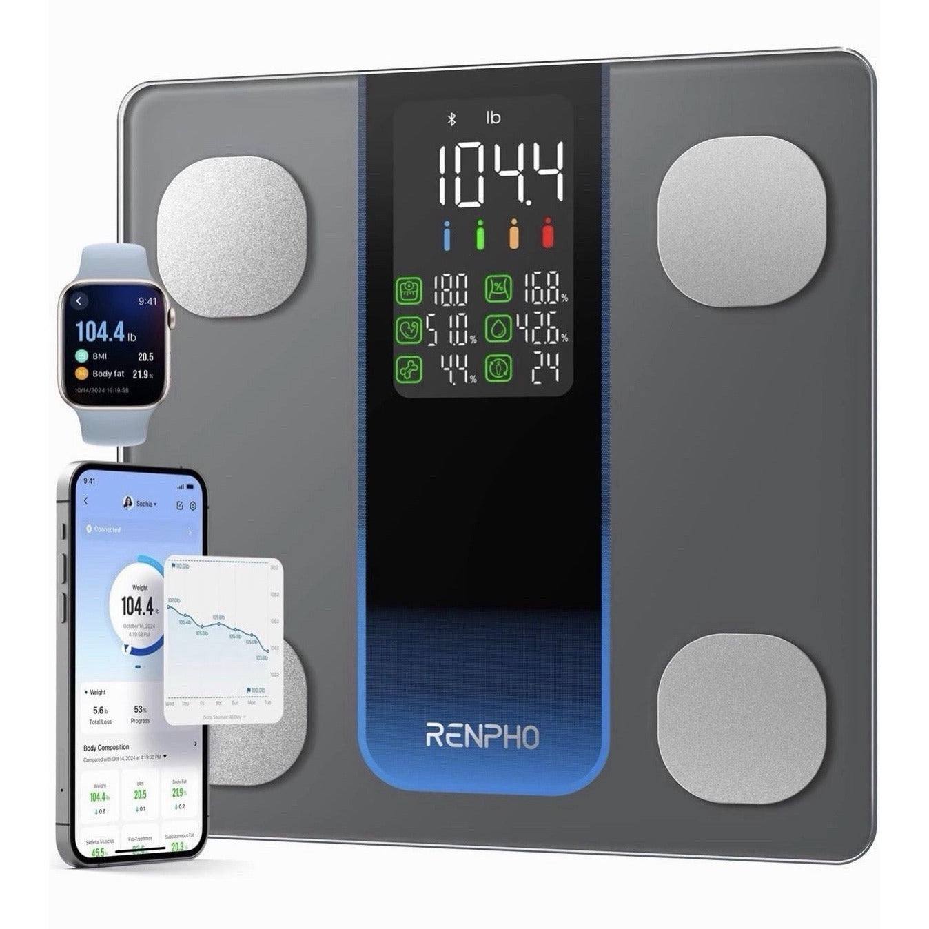 RENPHO Smart Scale with 7-in-1 large LED display showing body composition measurements