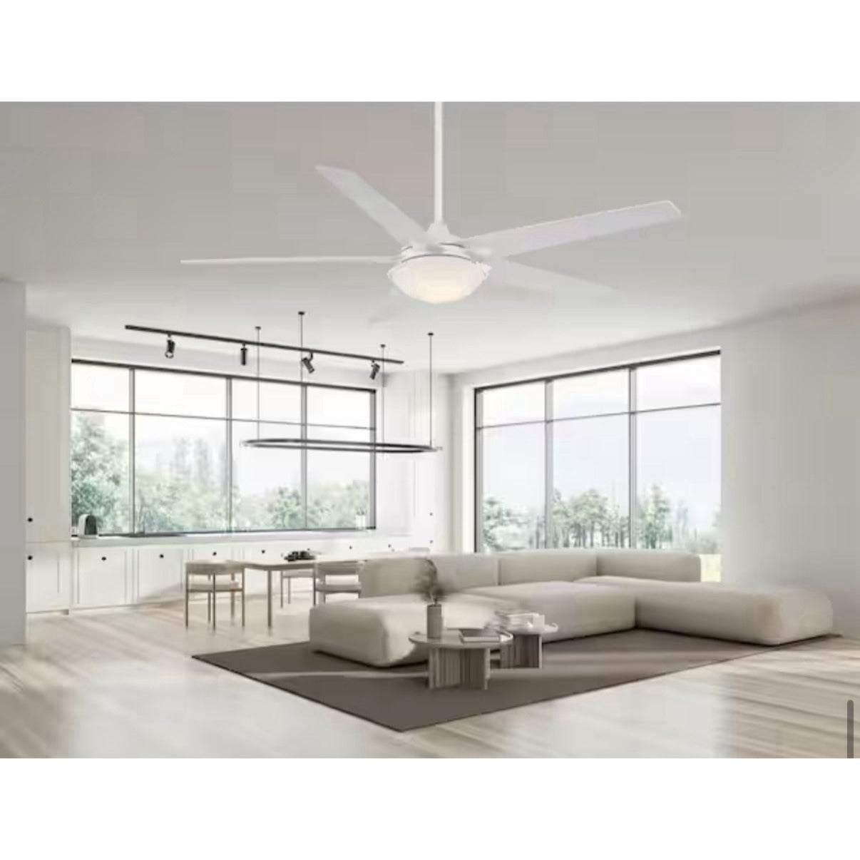 Hampton Bay Belvoy 70-inch matte white indoor ceiling fan with adjustable LED and remote control