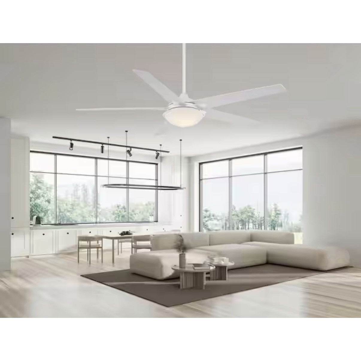 Hampton Bay Belvoy 70 in. Indoor Matte White Ceiling Fan Adjustable White LED