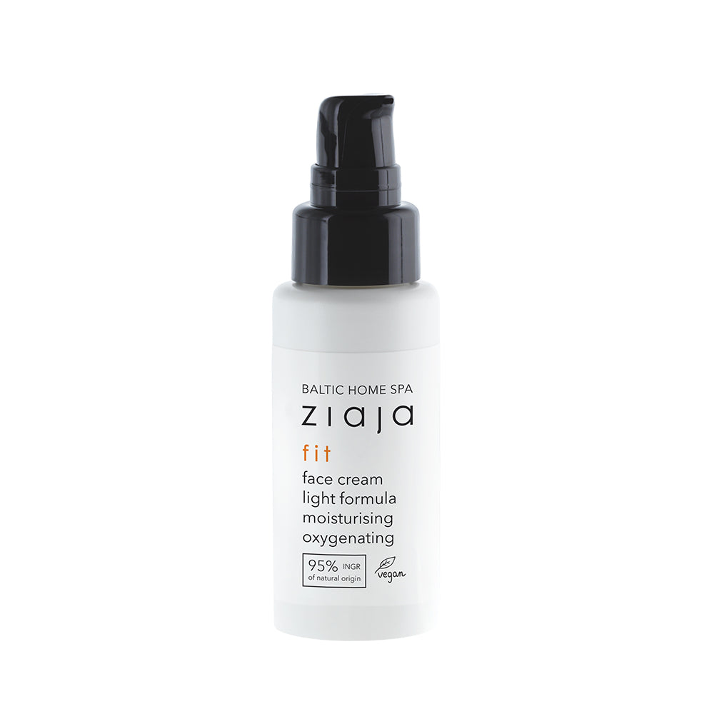 Baltic Home Spa Ziaja fit light formula face cream in white pump bottle moisturizing and oxygenating skin care product