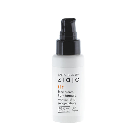 Baltic Home Spa Ziaja fit light formula face cream in white pump bottle moisturizing and oxygenating skin care product