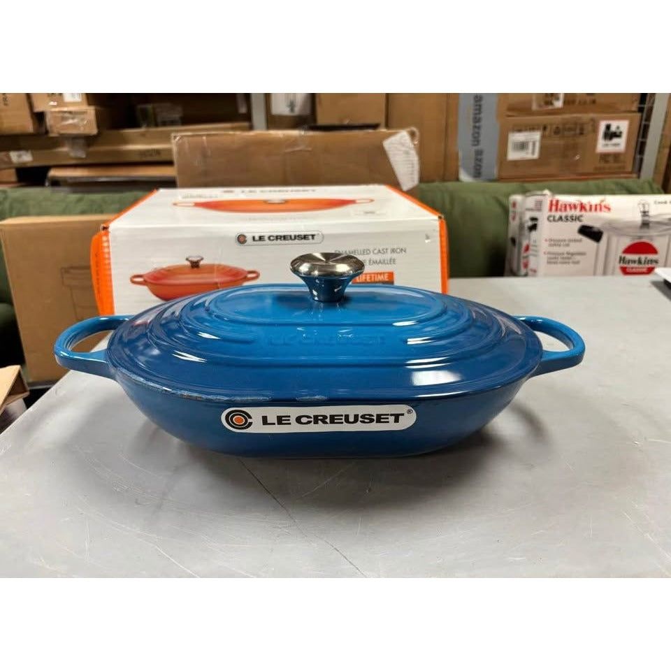 Le Creuset Enameled Cast Iron Signature Oval Casserole with Lid, 3.75 Quart, Marseille