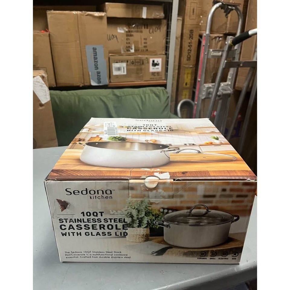 Used Good Condtion Sedona Kitchen 10-Qt Stainless Steel Casserole & Lid