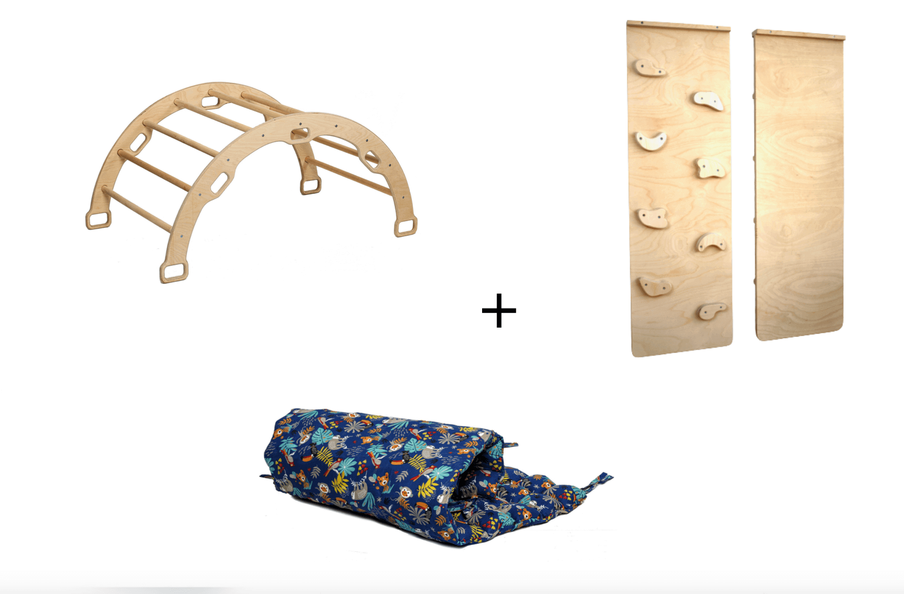 Montessori Arch Rocker wooden climbing arch with ramp and colorful pillow for toddler motor skill development and balance
