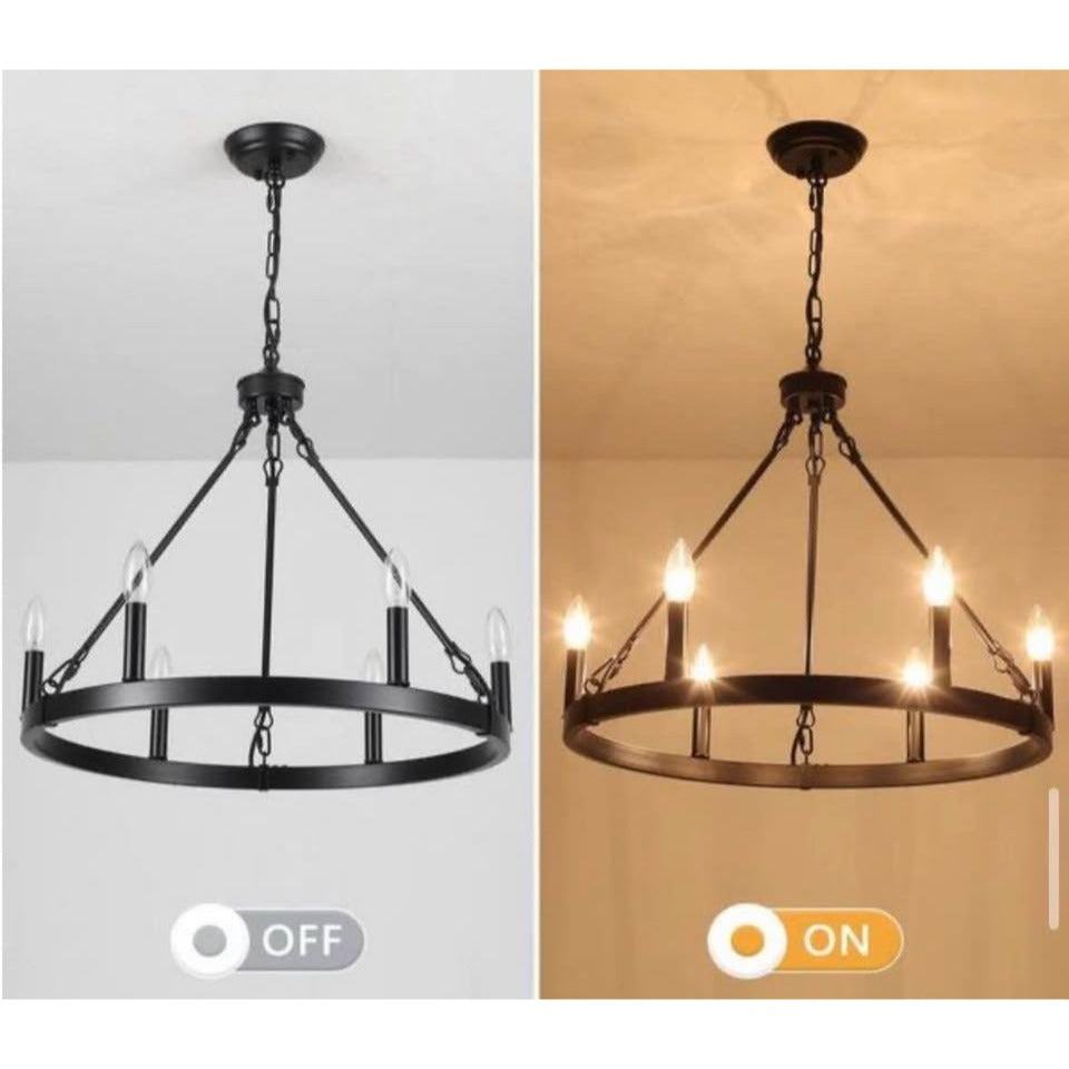 LWYIJO 6-Light Black Rustic Wagon Wheel Chandelier for Kitchen Island with no Bulbs Included
