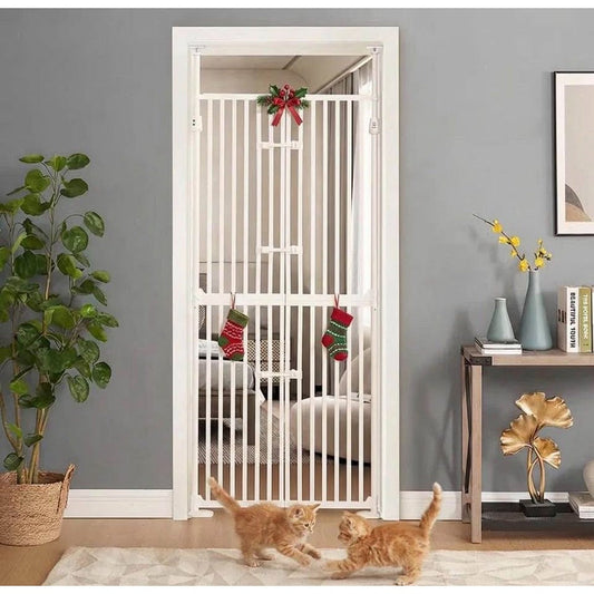 Unipaws Extra Tall Cat Pet Gate white 74 inch high pressure mounted with secure latches for cats