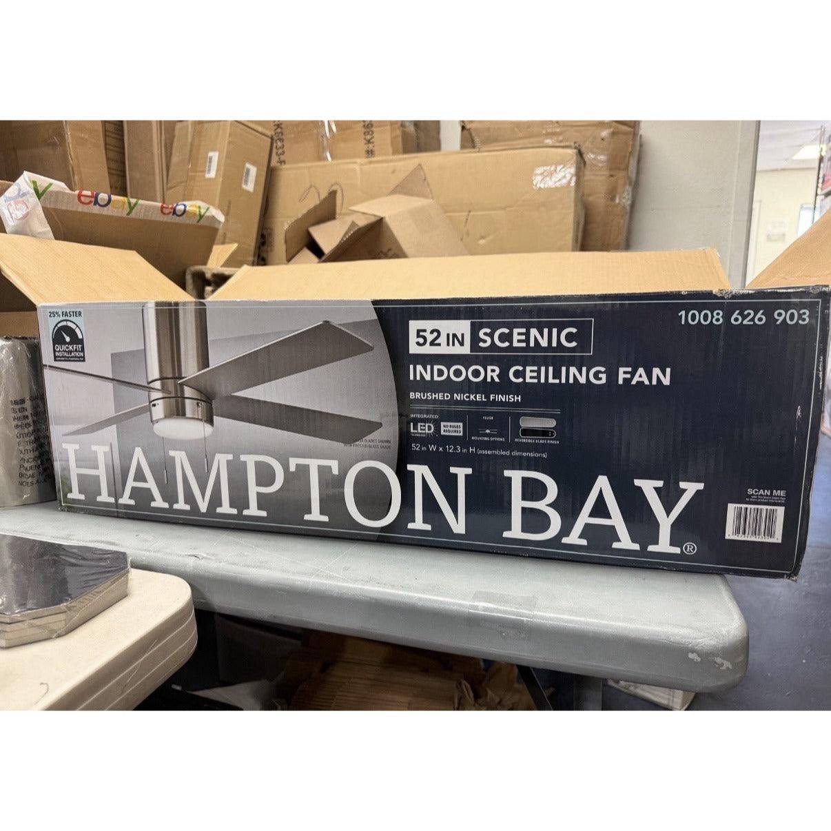 Hampton Bay Scenic 52 in Integrated LED Indoor Brushed Nickel Hugger Ceiling Fan