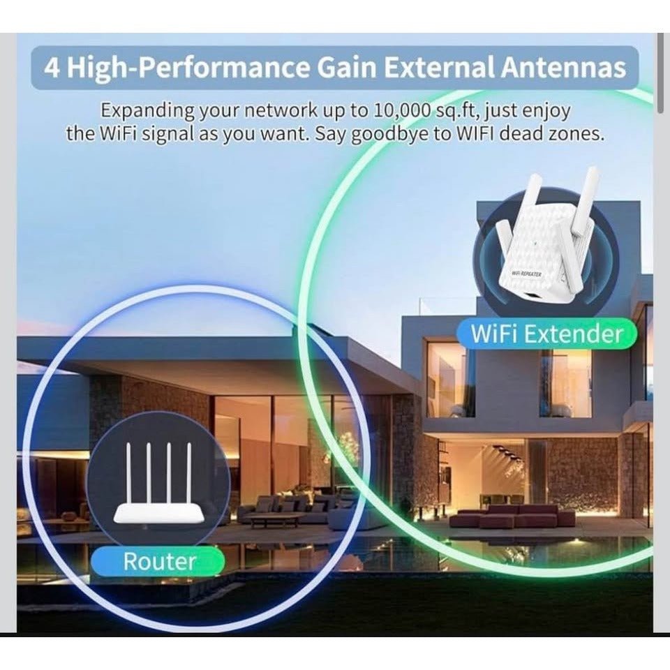 Hosmmer WiFi Extender Signal Booster, Internet Wireless Repeater for Home Coverage up to 10000sq.ft