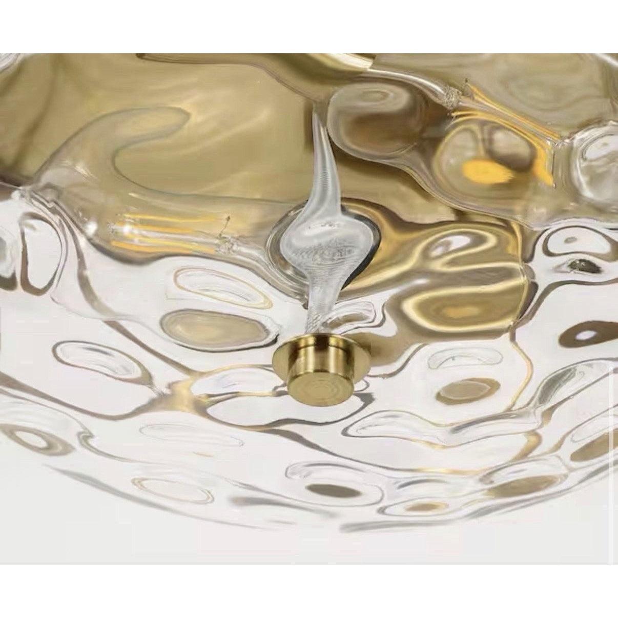 LamQee 12 in. 2-Light Brass Gold Flush Mount Water Ripple Glass Ceiling Light