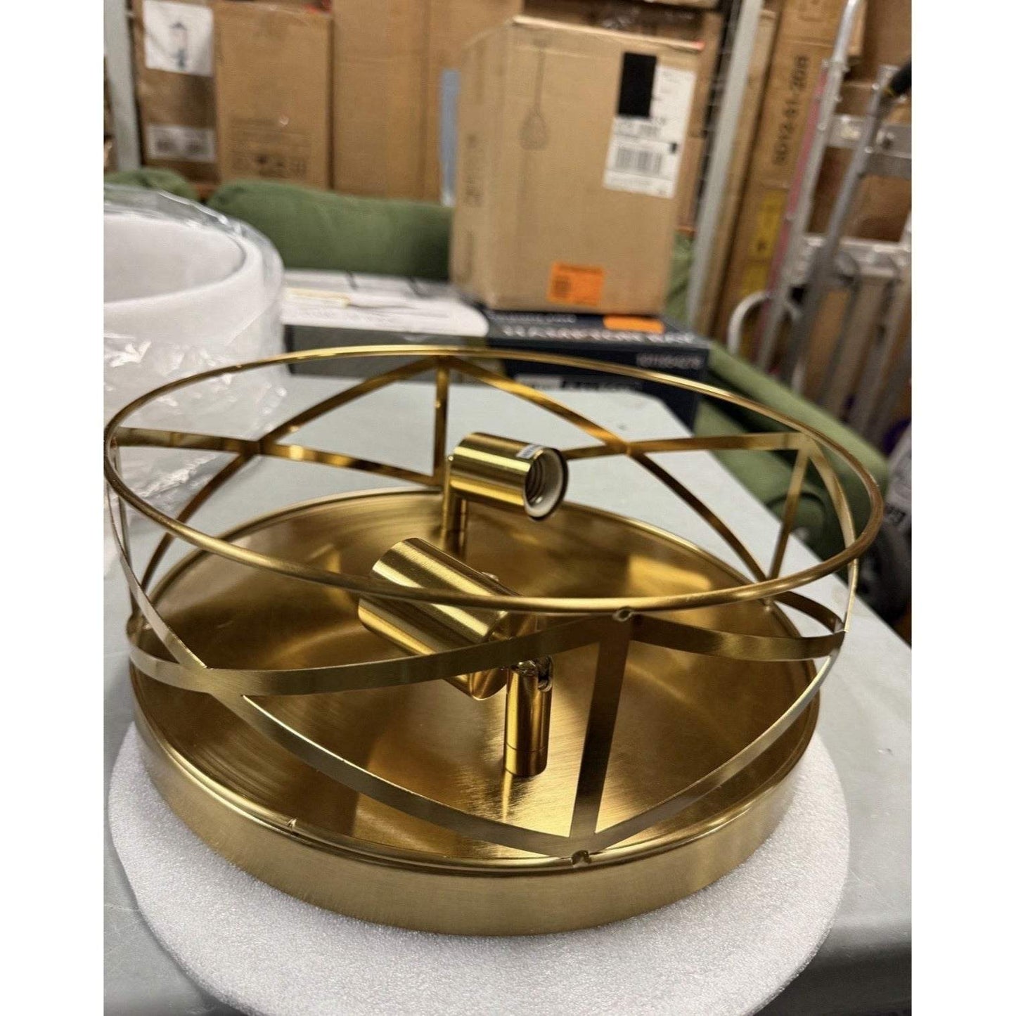 LamQee 12 in. 2-Light Brass Gold Flush Mount Water Ripple Glass Ceiling Light