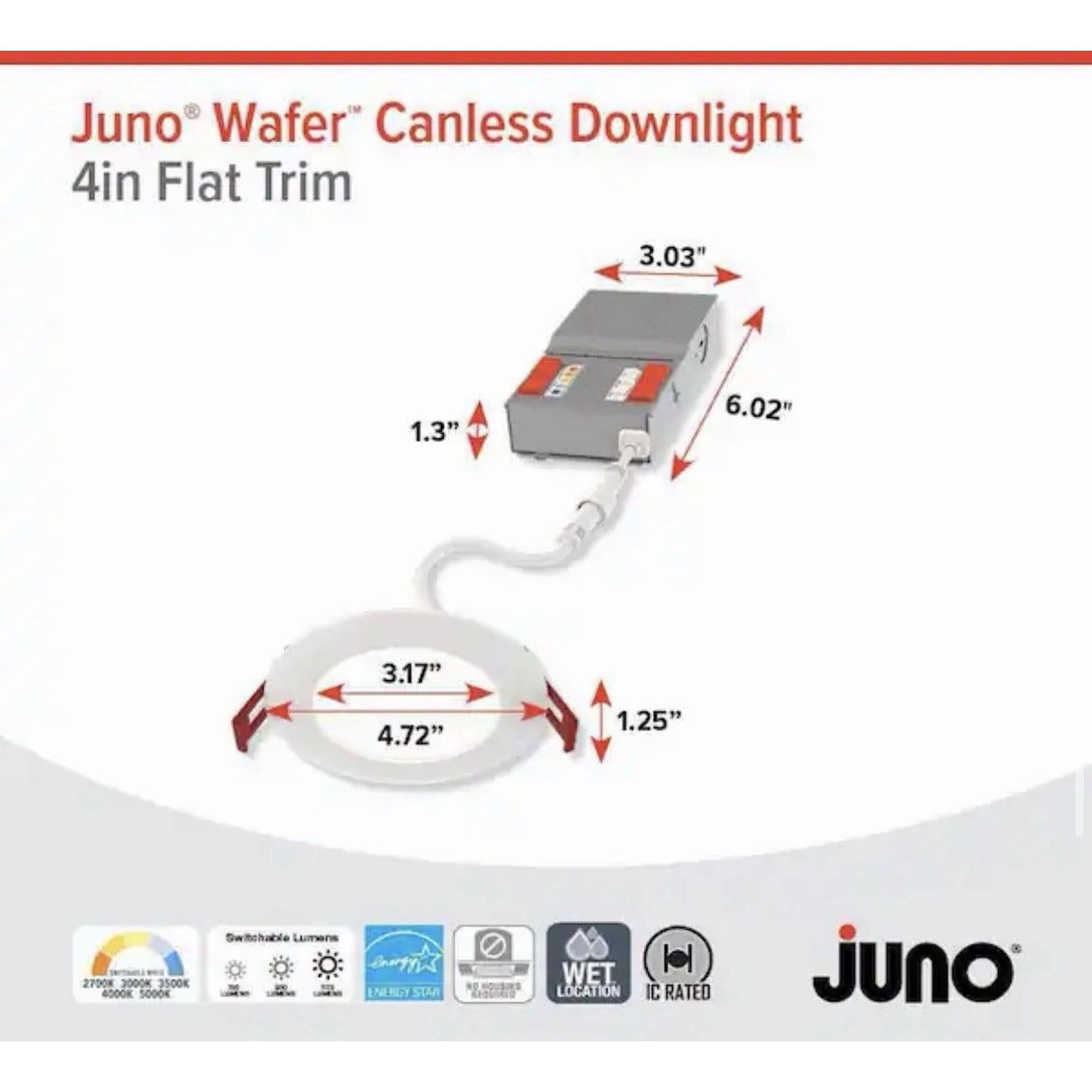 Juno Contractor Select WF 4 in. Adjustable Lumen & CCT Canless IC Rated Dimmable