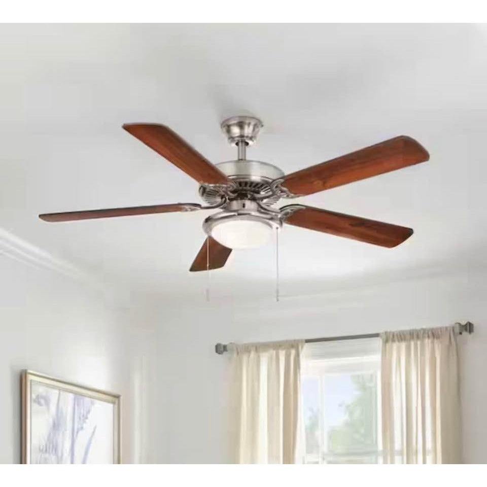 Hampton Bay Trice 52 in brushed nickel ceiling fan with reversible walnut and espresso blades and opal frosted light kit