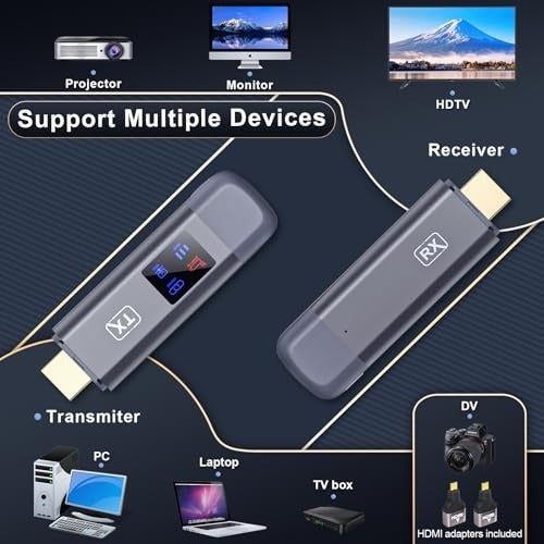 TTQ Wireless HDMI Transmitter and Receiver, Wireless HDMI Extender, 4K Decode 1080P Output, Metal Housing, LED Display, 100FT Range, 2.4G&5G