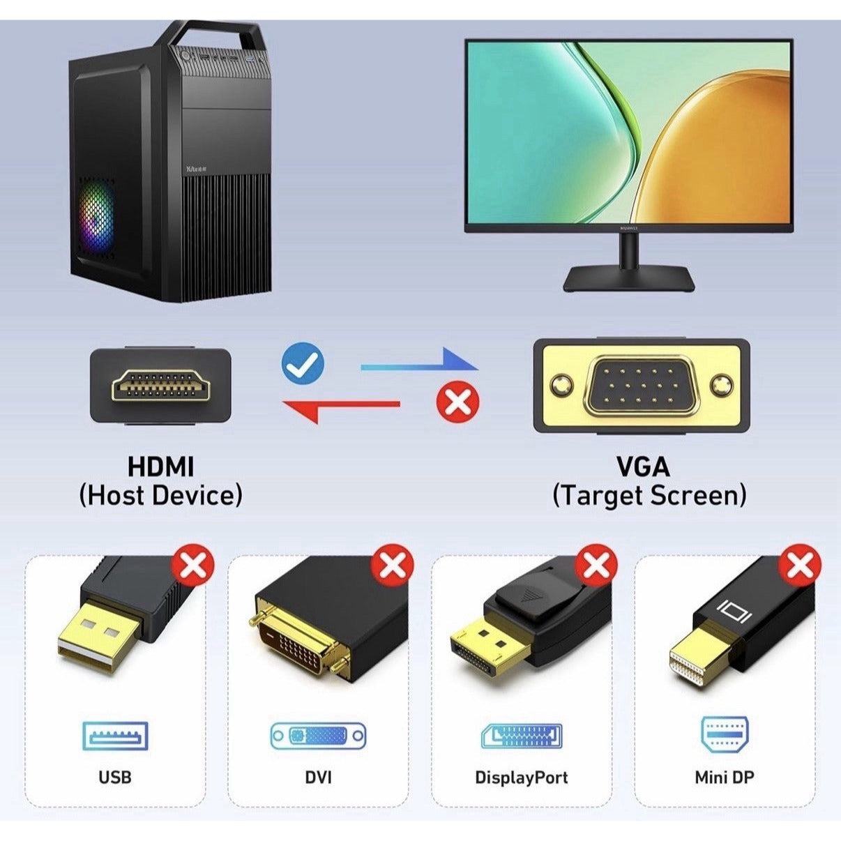 1080P HDMI to VGA Cable, 6ft Black, Perfect for Presentations and Displays