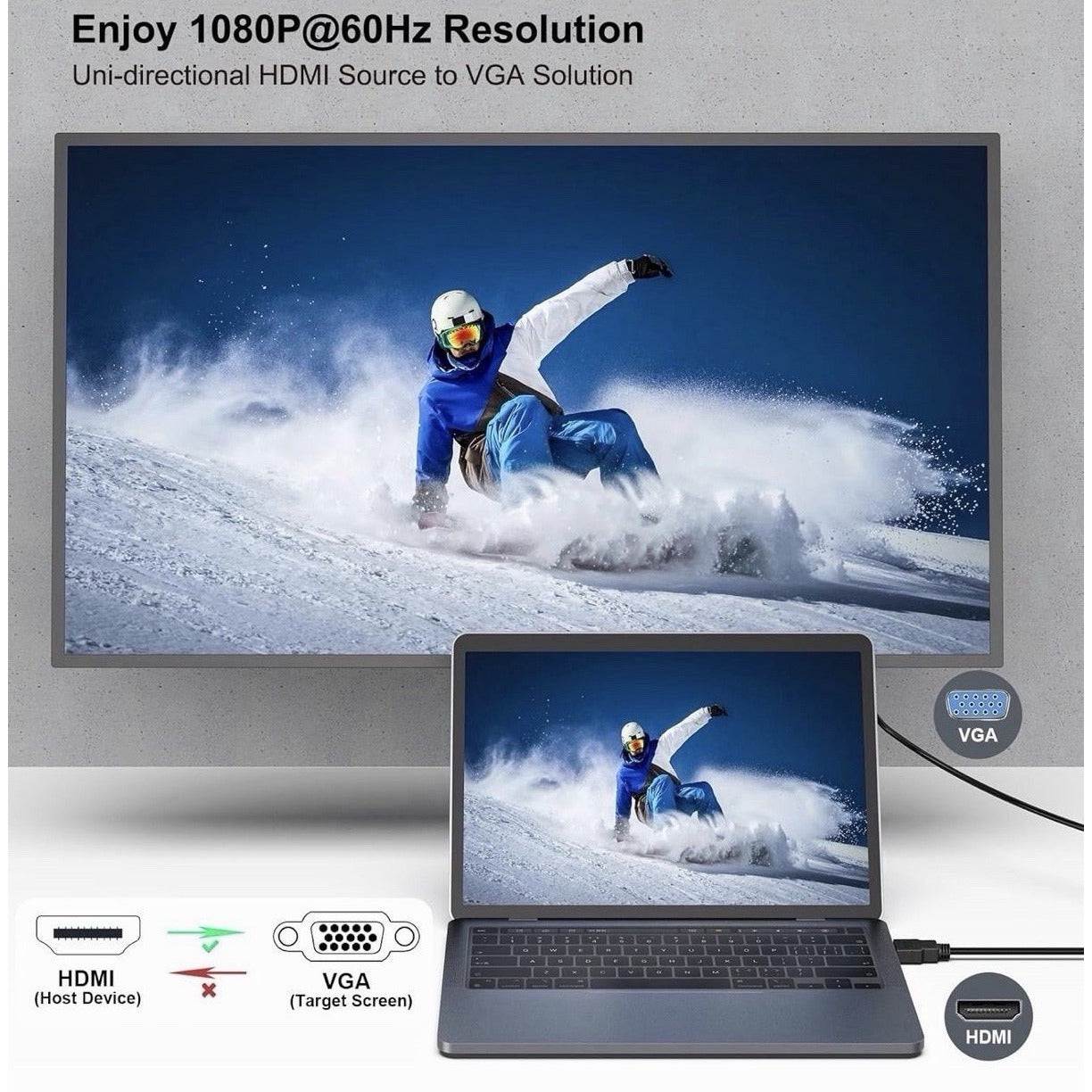 1080P HDMI to VGA Cable, 6ft Black, Perfect for Presentations and Displays