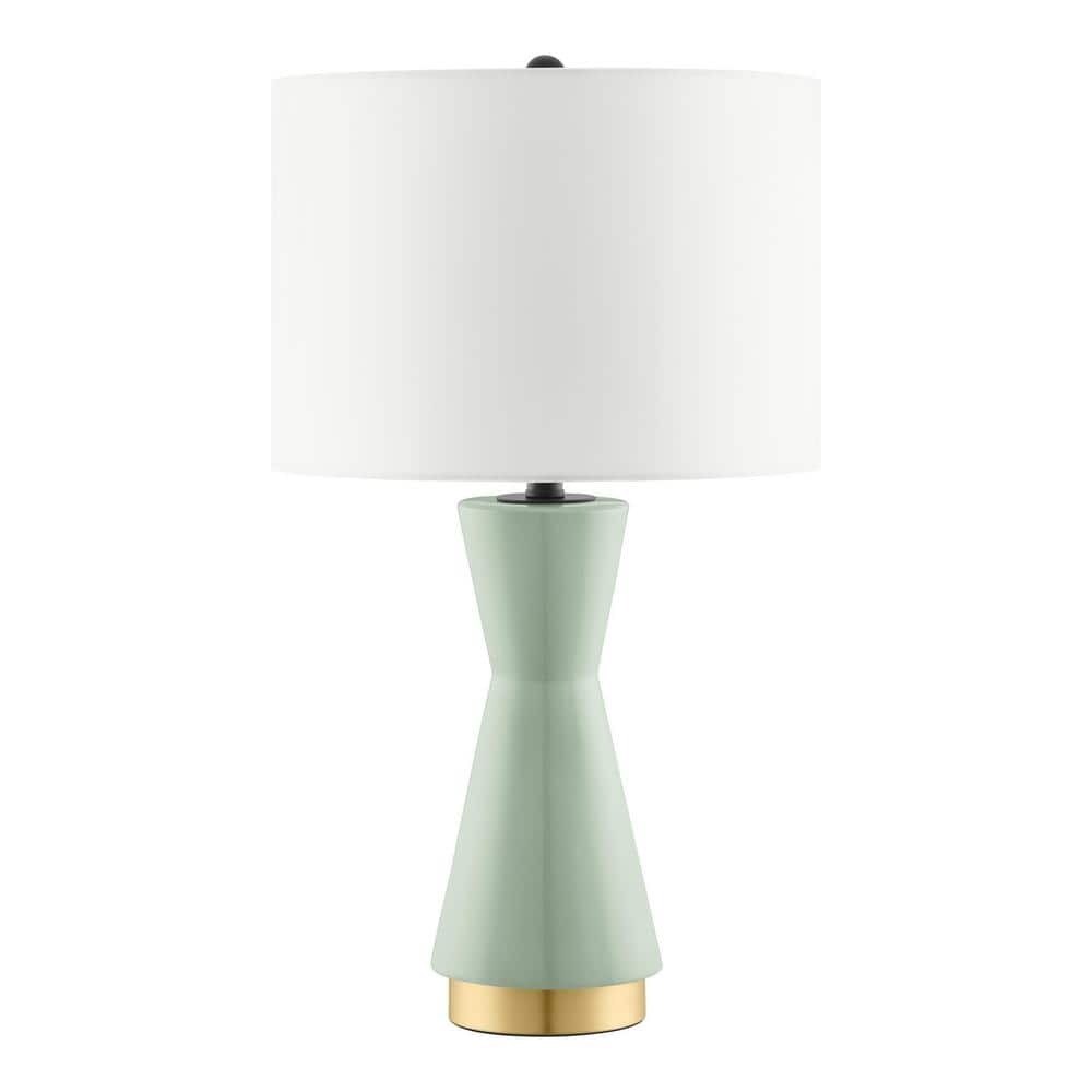 Melbourne 24 in. sage ceramic table lamp with gold accents and fabric shade