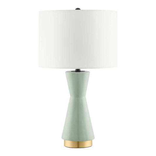 Melbourne 24 in. sage ceramic table lamp with gold accents and fabric shade