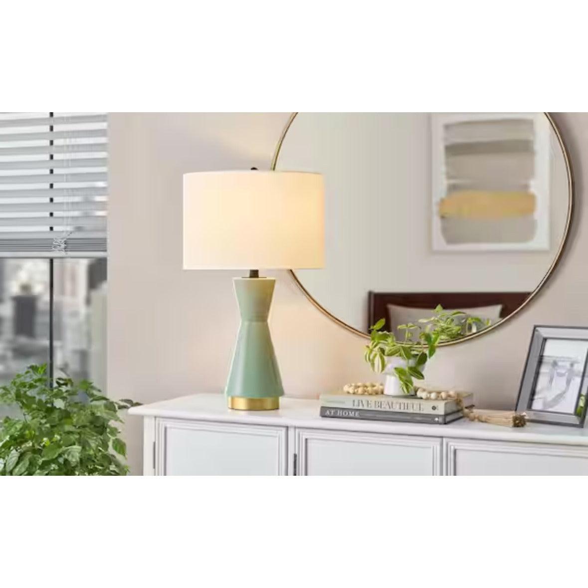 Melbourne 24 in. Sage with Gold Accents Ceramic Table Lamp