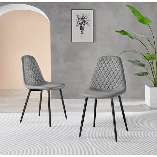 East Urban Home Morral grey diamond quilt stitched faux leather dining chairs with tapered metal legs set of two