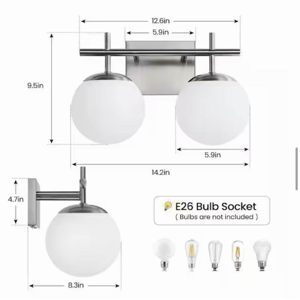 Brushed Nickel Vanity Light for Bathroom, 2-Lights Modern Vanity Lighting wit...