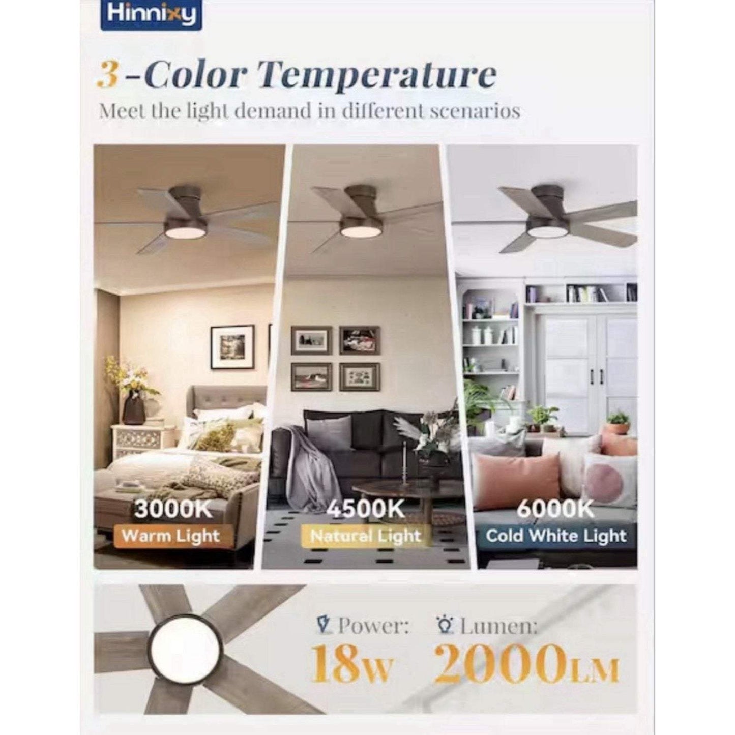 HINNIXY 42 in. Indoor Walnut Modern Flush Mount Low Profile Standard Ceiling Fan