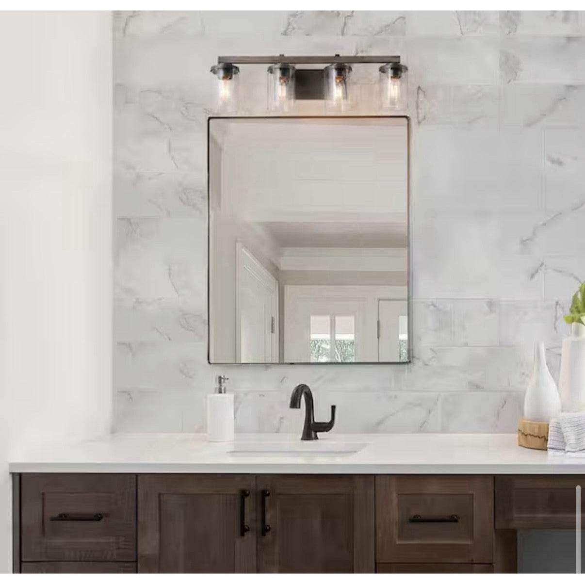 LNC Birdwood 28 in. 4-Light Rust Gray Industrial Bathroom Vanity Light