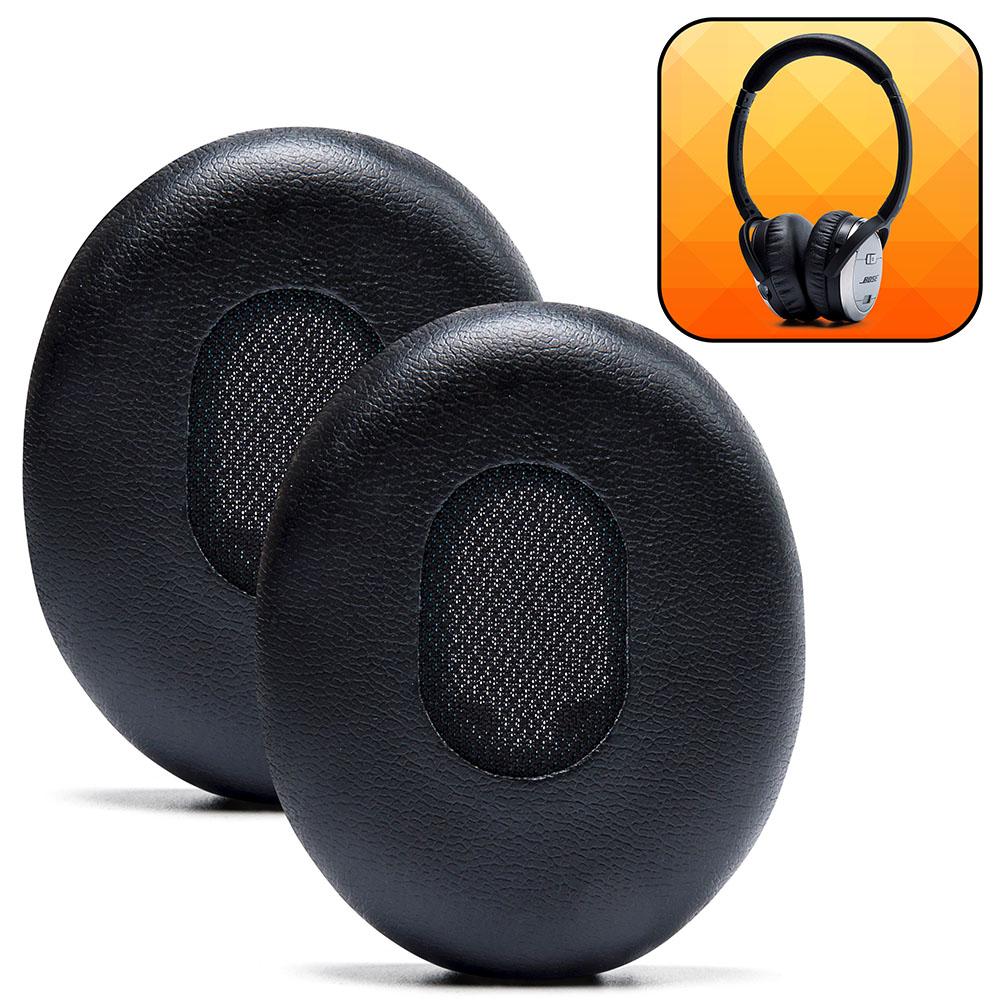 Black replacement ear pads with memory foam for Bose QuietComfort 3 headphones, easy installation and enhanced comfort.