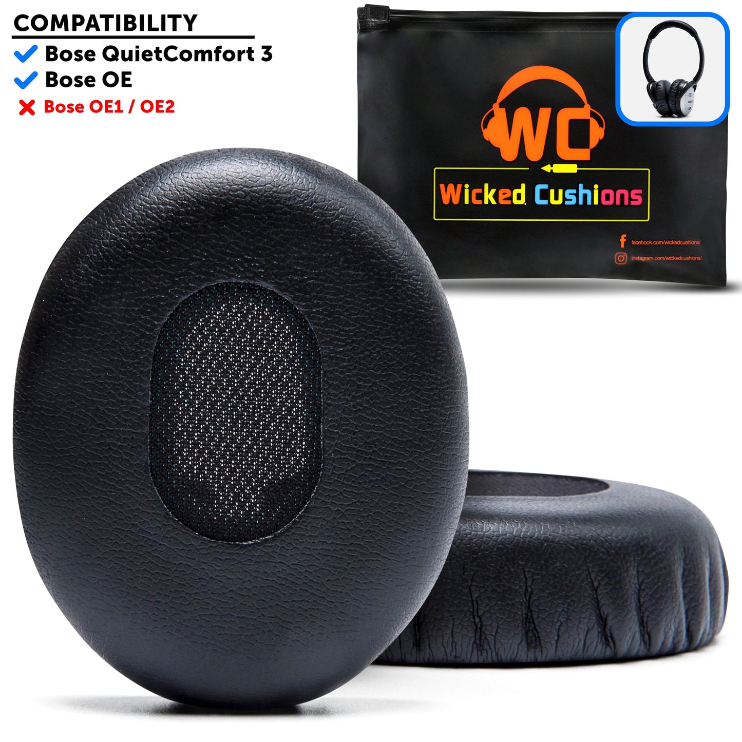 Replacement Ear Pads For Bose QC3 - Black