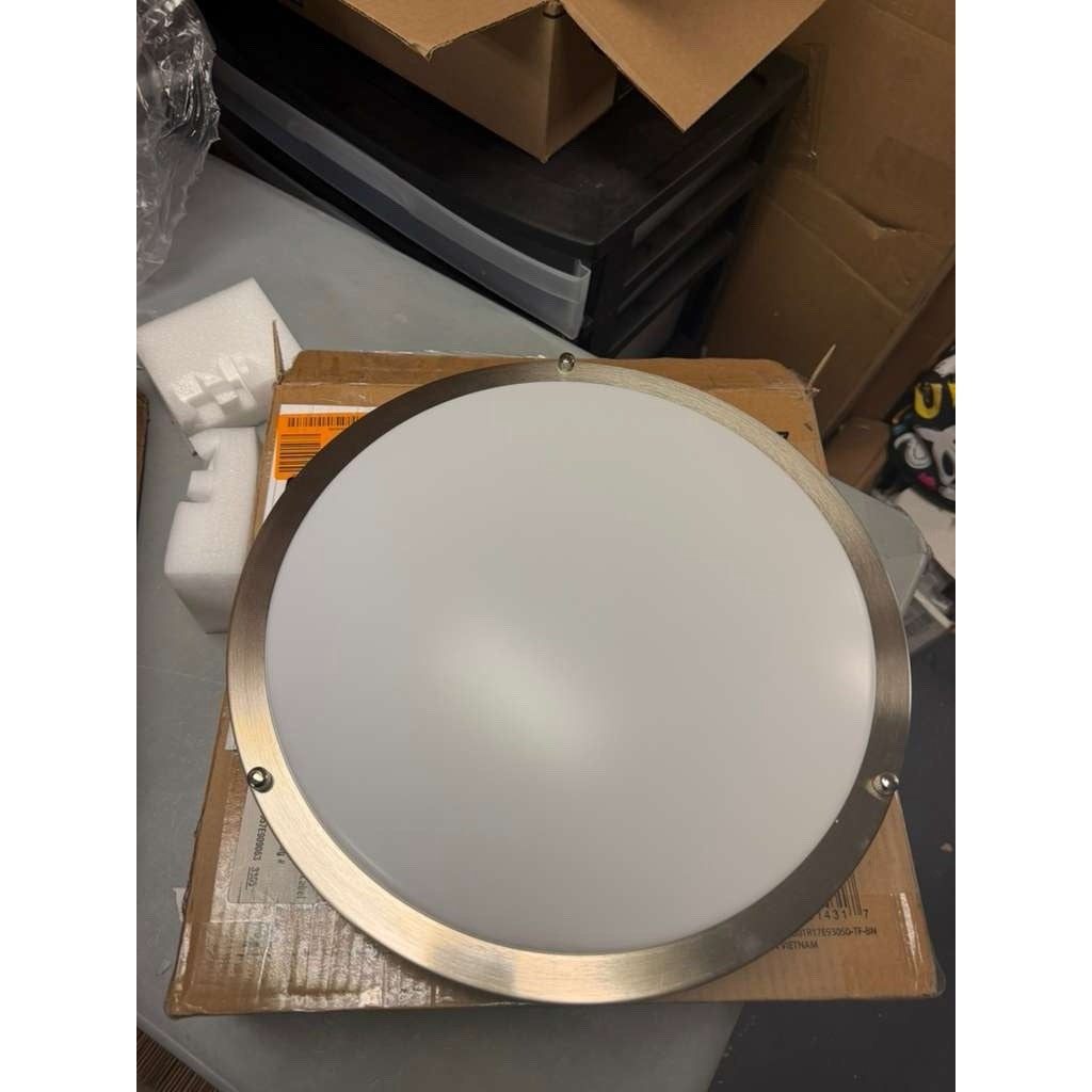 14 in. Brushed Nickel Selectable LED Round Double Ring Flush Mount 3 Color