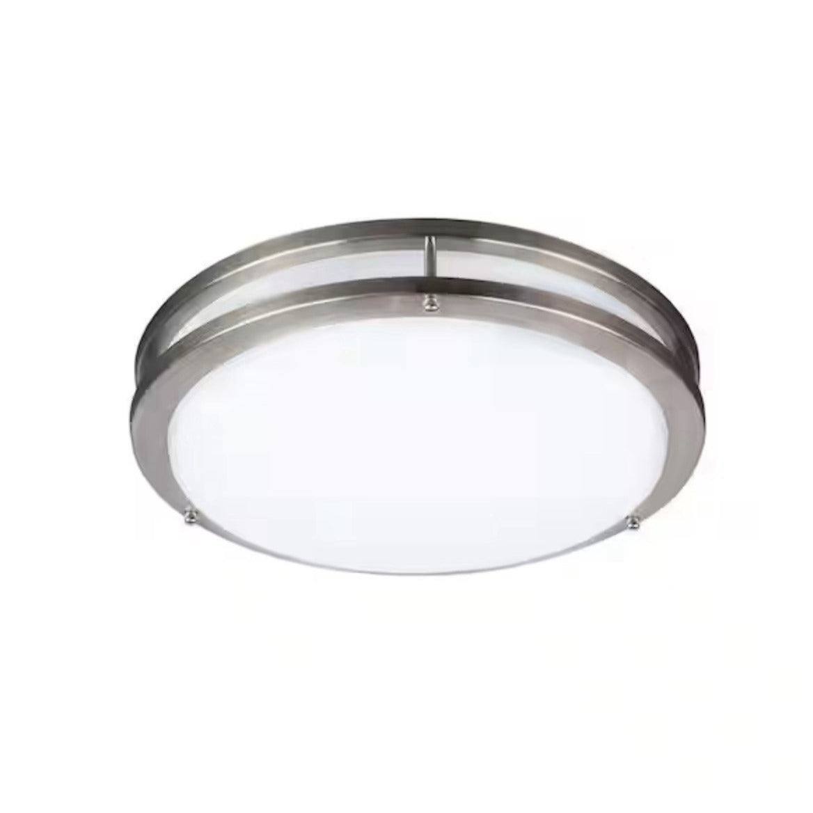 14 in. Brushed Nickel Selectable LED Round Double Ring Flush Mount 3 Color