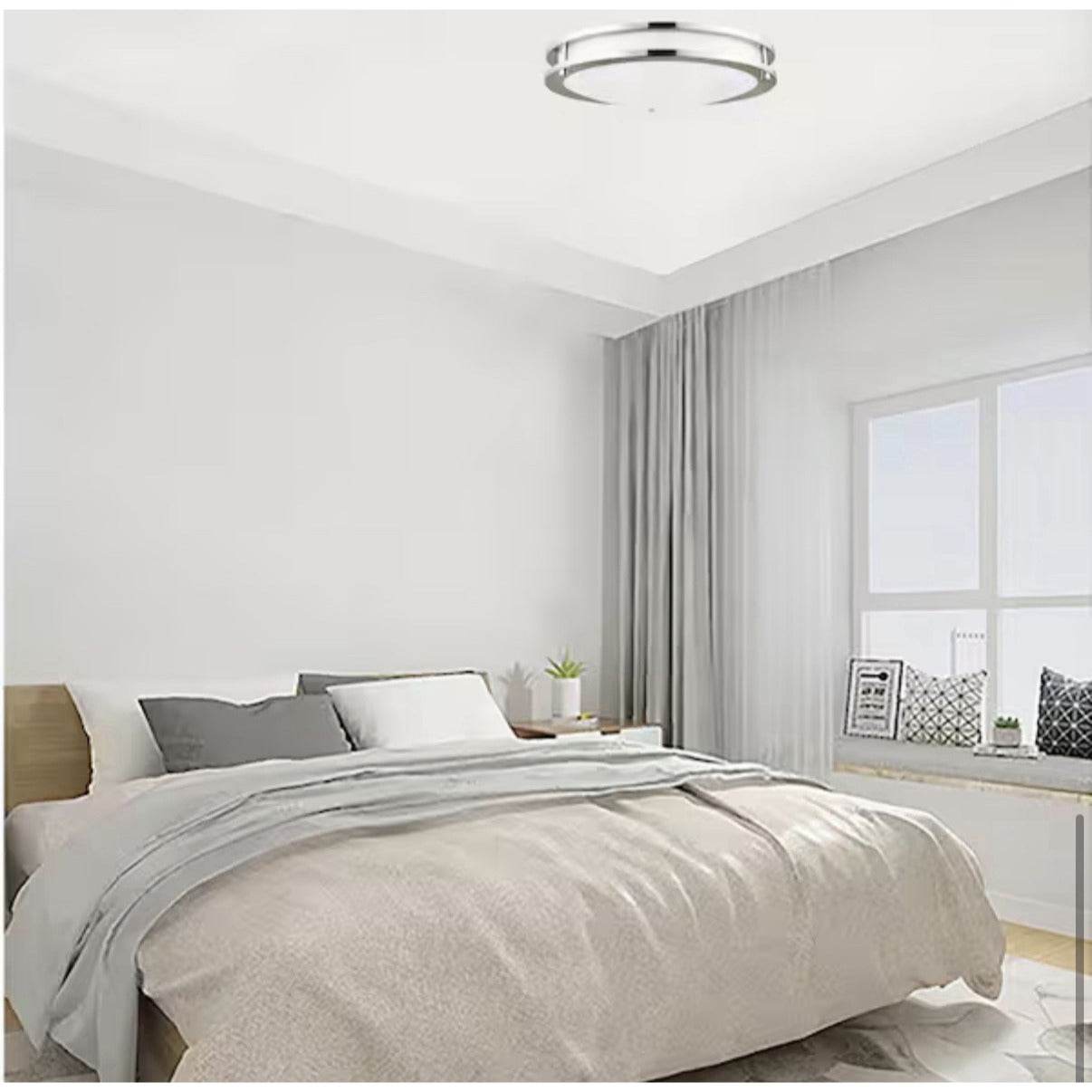 14 in. Brushed Nickel Selectable LED Round Double Ring Flush Mount 3 Color