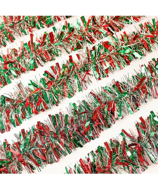 Adisher 50Ft Christmas Tinsel Twist Garland, Metallic Twist Garland Tree Decorations for Christmas Tree New Year Party Birthday Holiday Supplies Indoor and Outdoor Decoration (Red Green Silver)