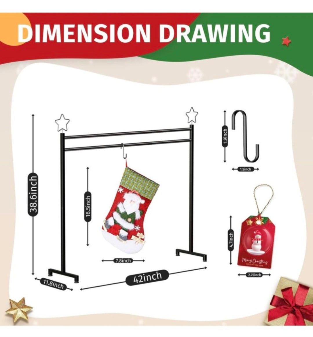 Asxevn Christmas Stocking Holder Stand with 4 Stockings, Metal freestanding Christmas Stocking Hanger with 8 Hooks, Christmas Decorative Gift, Black