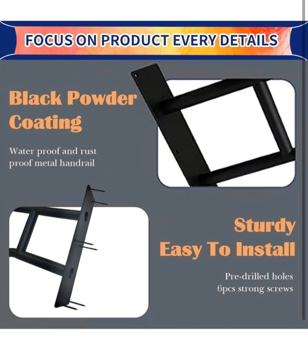 yeezoo Wall Mounted handrail, Garage Railing with Matte Black Finished, Grab Bars for Garage, Porch, Garden 1 to 3 Steps Stairs(28.7" Length)